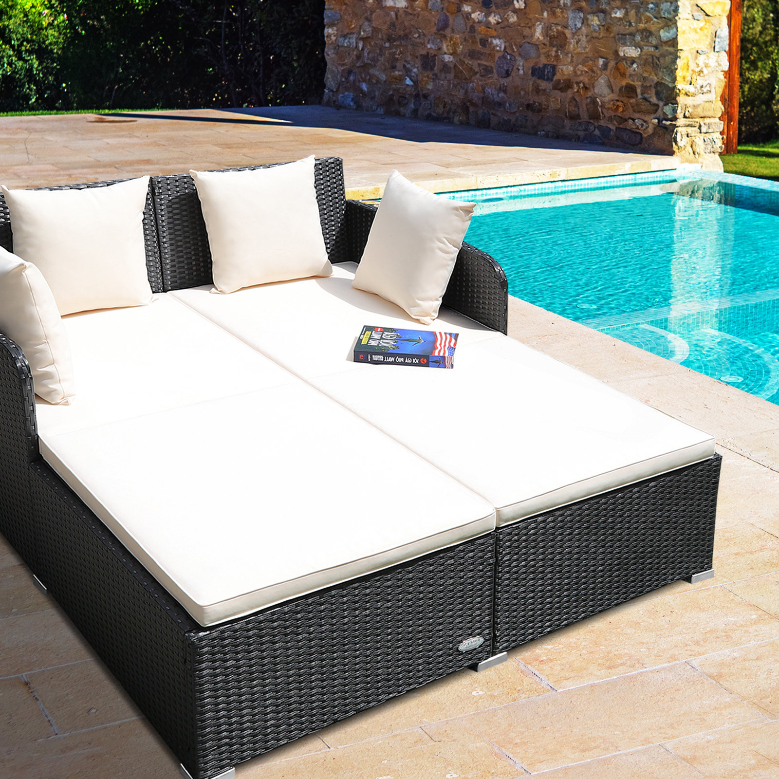 Topbuy 52 Wide Outdoor Wicker Patio Daybed with Cushions Reviews Wayfair